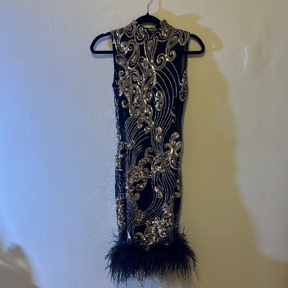 Banjul Black and Gold Swirl Mini Dress